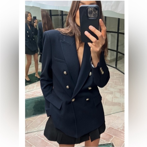 ZARA Double Breasted Blazer Jacket Black Blogger Favorite Size Small S - Picture 3 of 16